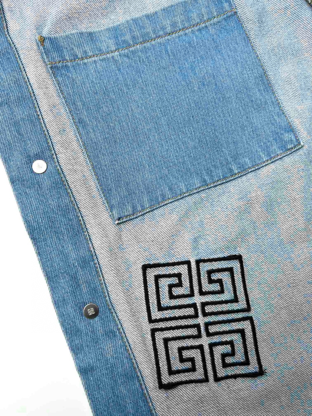 Givenchy 纪梵希 SS23 Logo刺绣印花单排扣牛仔衬衫 牛仔衣 长袖 秋冬款 蓝色 BM60X05Y5V-452