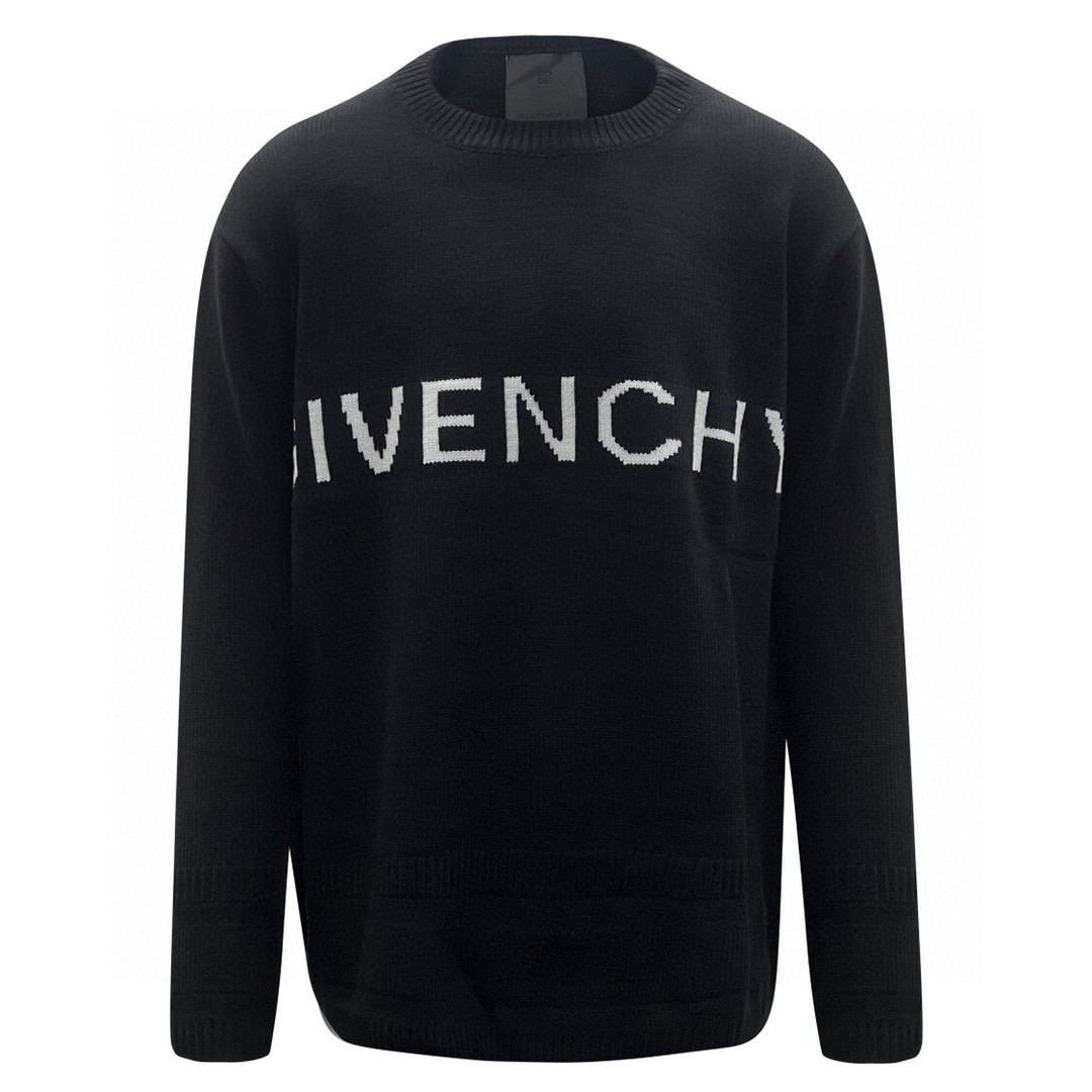 Givenchy 纪梵希 SS21 经典Logo嵌花针织圆领毛衣 长袖 秋冬款 黑色 BM90G9401M-001