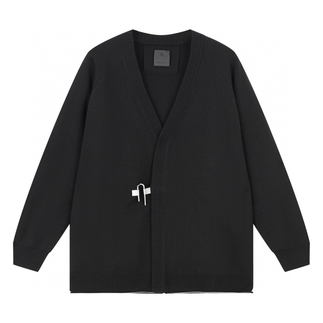 Givenchy 纪梵希 SS22 U形锁扣纯色开衫 外套 羊毛衫 针织衫 长袖 秋冬款 黑色 BM90JU4YAL-001