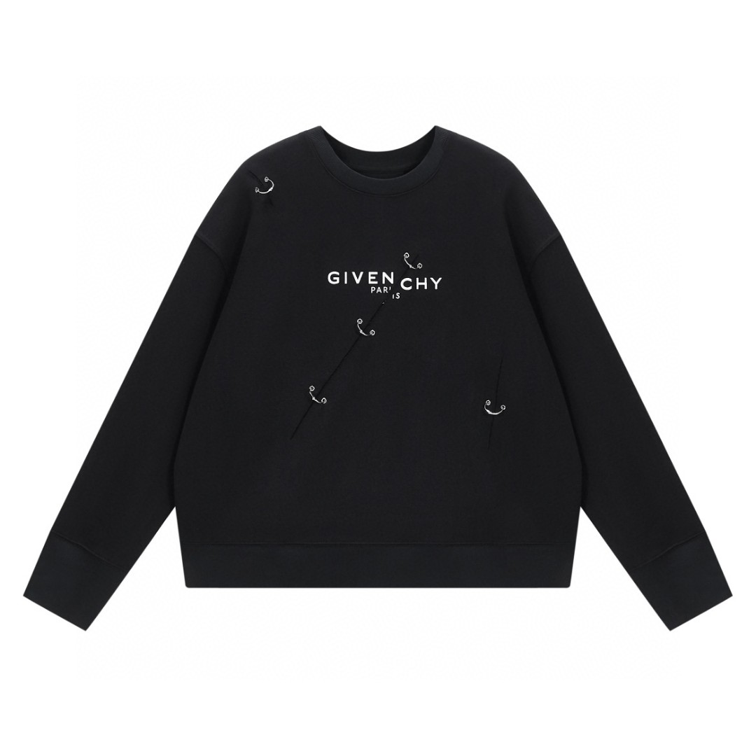 Givenchy 纪梵希 圆环陷阱字母印花logo 卫衣 套头 长袖 秋冬款 黑色 BMJ0B83Y69-001