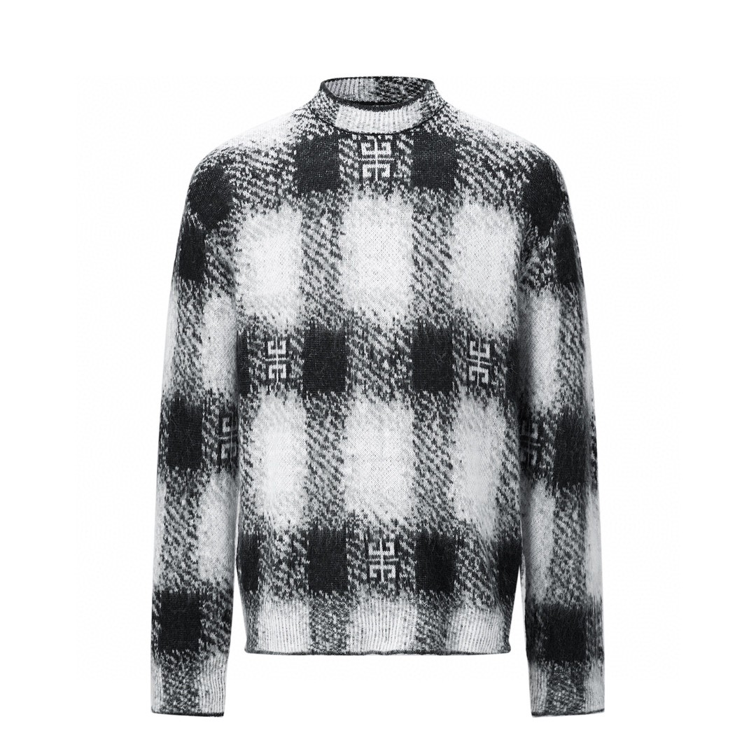 Givenchy 纪梵希 SS23 色块拼接圆领套头毛衣 长袖 秋冬款 黑白色 BM90M04YD0-004