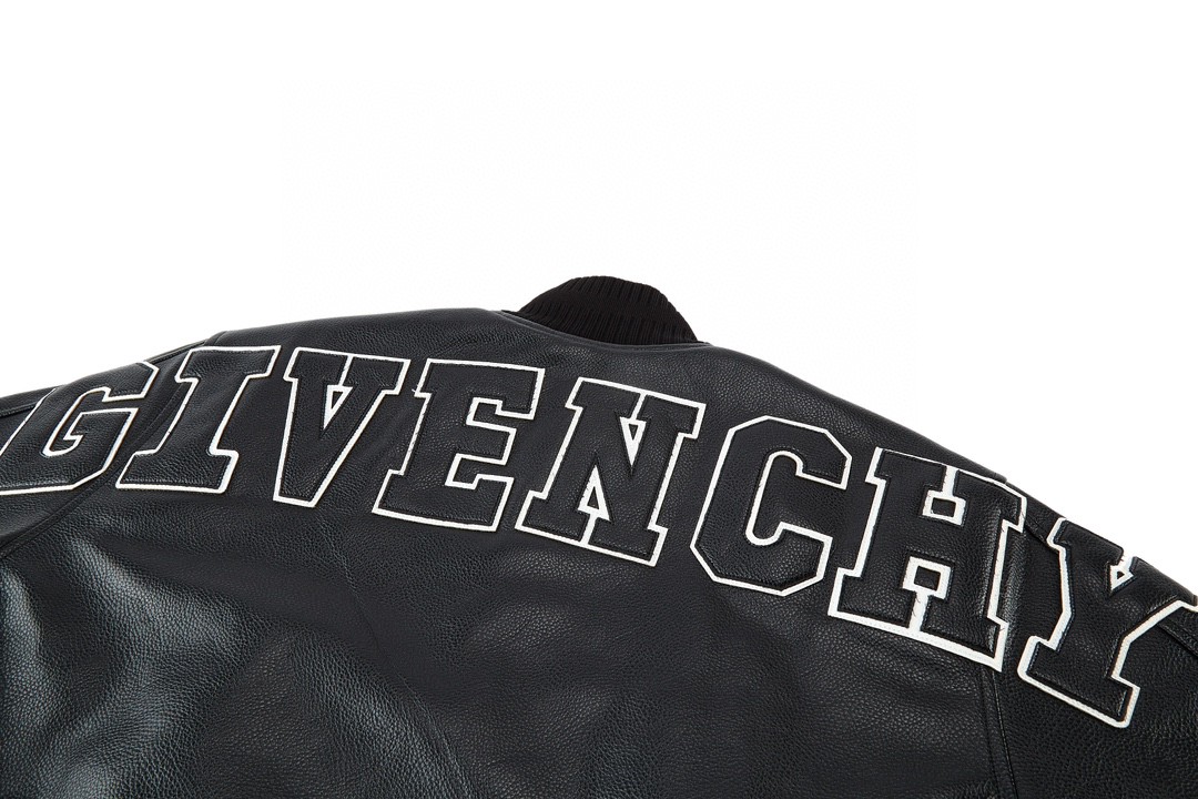 Givenchy 纪梵希 纯色Logo贴片粒面皮革飞行员夹克 外套 棒球服 长袖 秋冬款 黑色 BM00V0611V-004