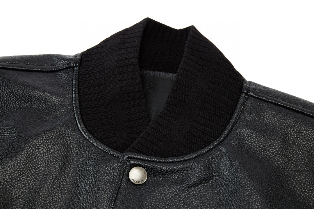 Givenchy 纪梵希 纯色Logo贴片粒面皮革飞行员夹克 外套 棒球服 长袖 秋冬款 黑色 BM00V0611V-004