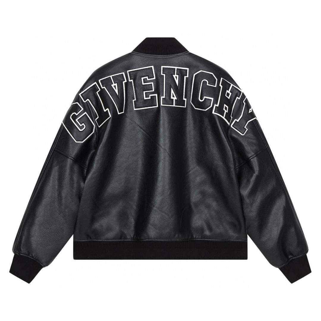 Givenchy 纪梵希 纯色Logo贴片粒面皮革飞行员夹克 外套 棒球服 长袖 秋冬款 黑色 BM00V0611V-004