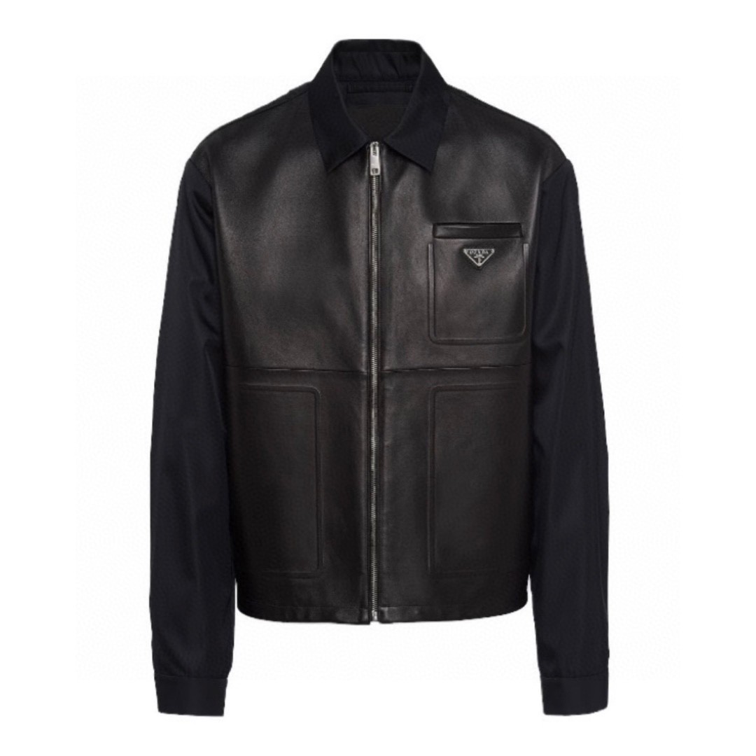 PRADA 普拉达 纯色Logo拉链休闲夹克 皮衣 外套 长袖 黑色 SGC182-1WQ8-F0002-S-231