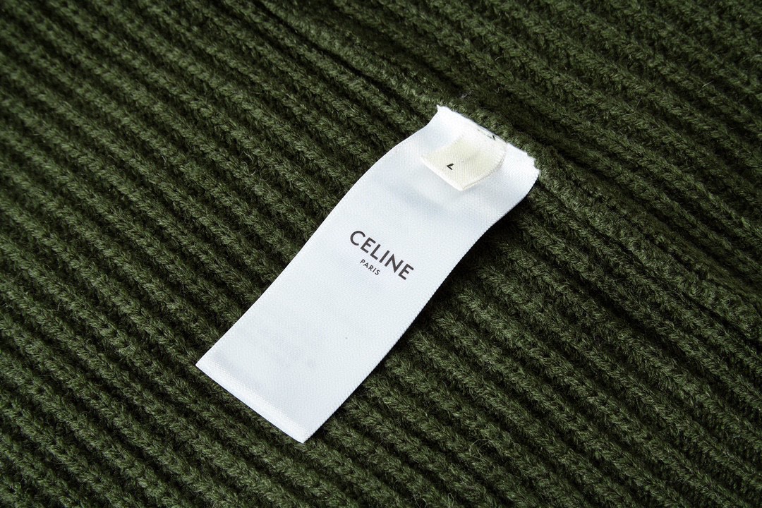 CELINE 赛琳 字母贴布logo 圆领 毛衣 长袖 秋冬款 男女同款 绿色 2A19R205O-15KH