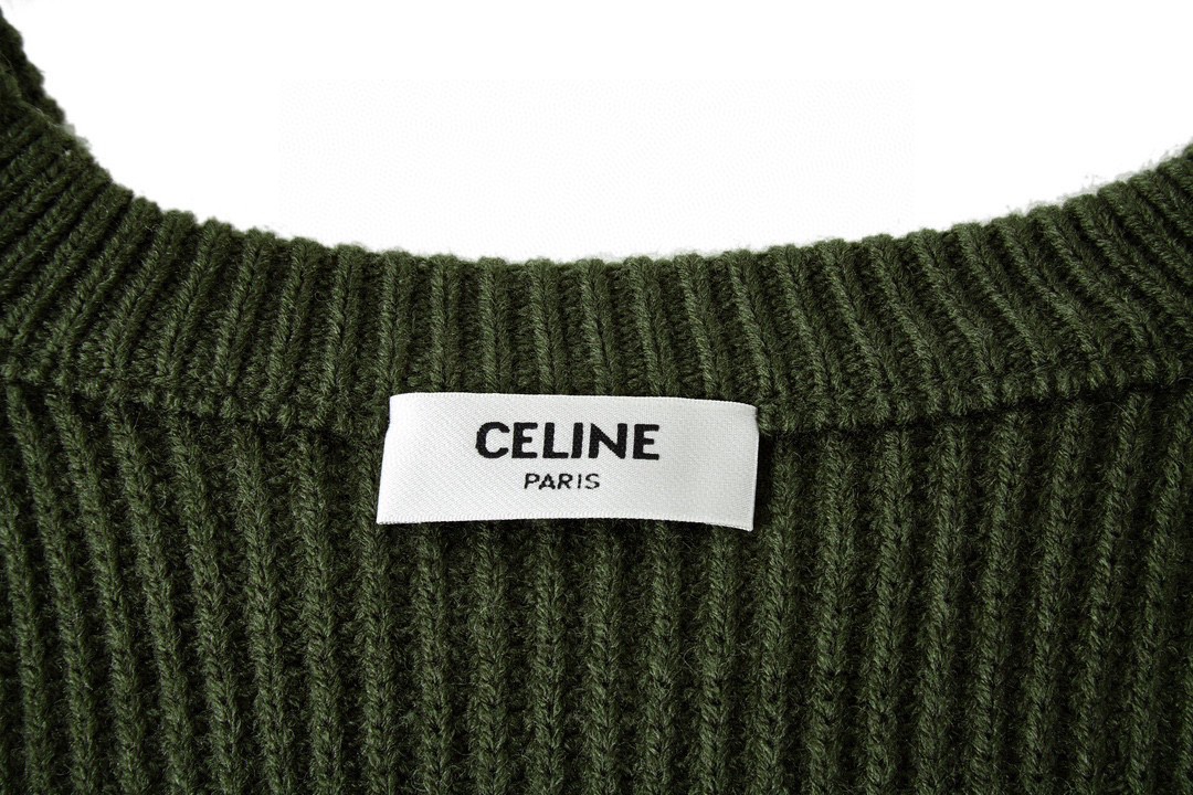 CELINE 赛琳 字母贴布logo 圆领 毛衣 长袖 秋冬款 男女同款 绿色 2A19R205O-15KH