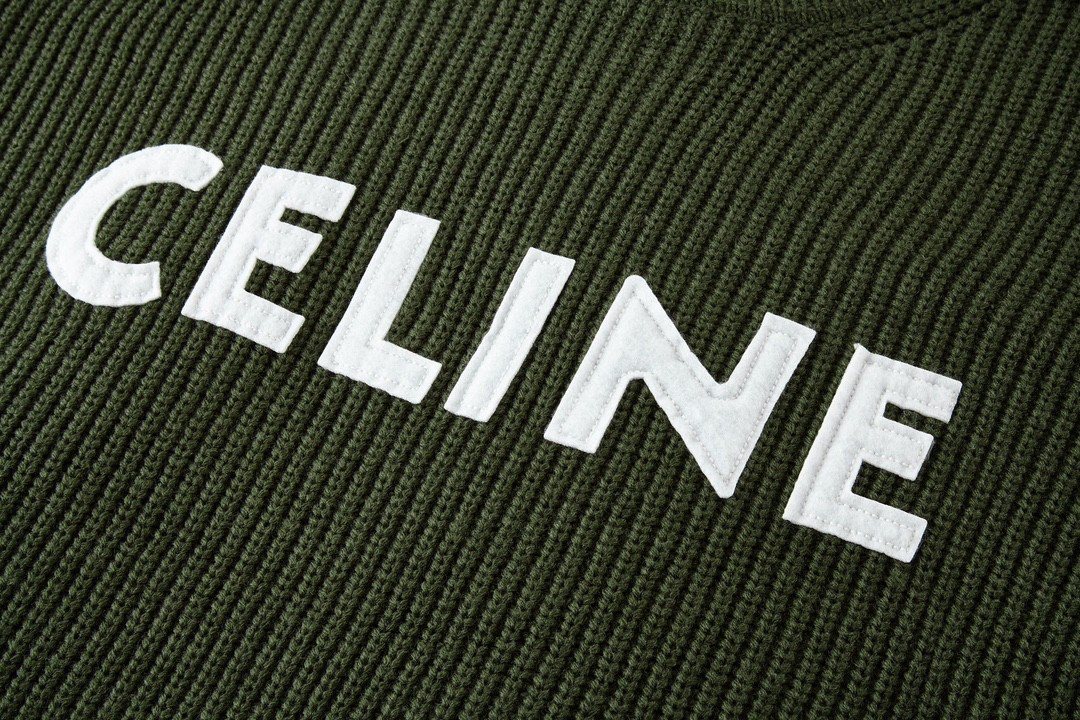 CELINE 赛琳 字母贴布logo 圆领 毛衣 长袖 秋冬款 男女同款 绿色 2A19R205O-15KH