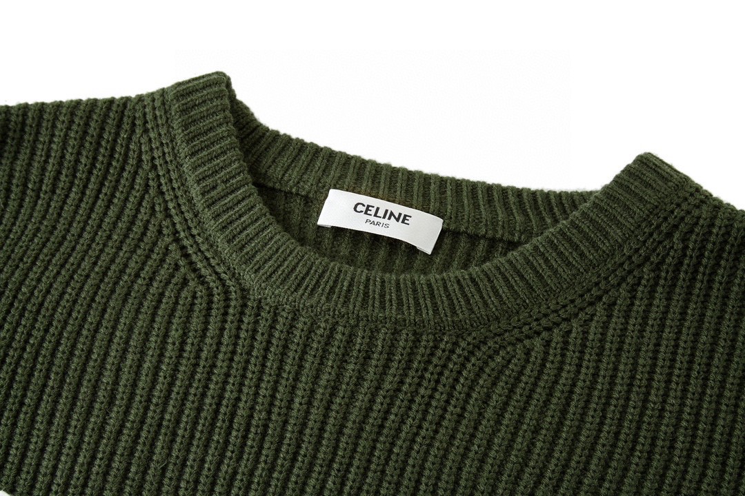 CELINE 赛琳 字母贴布logo 圆领 毛衣 长袖 秋冬款 男女同款 绿色 2A19R205O-15KH