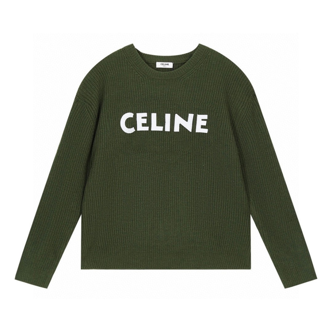 CELINE 赛琳 字母贴布logo 圆领 毛衣 长袖 秋冬款 男女同款 绿色 2A19R205O-15KH