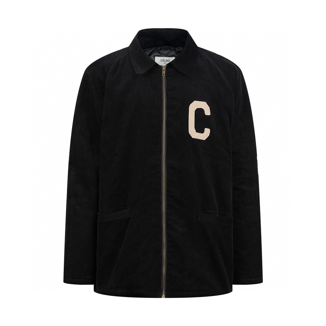 CELINE 赛琳 字母logo灯芯绒拉链夹克 外套 秋冬款 男女同款 黑色 2Q772580W-07IN