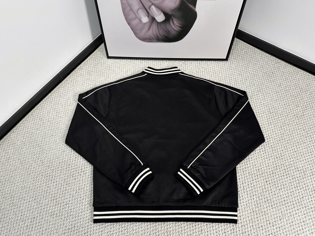 CELINE 赛琳 SS23 撞色条纹边饰拉链夹克 棒球服 外套 秋冬款 男女同款 黑色 2Y83C021W-31GO