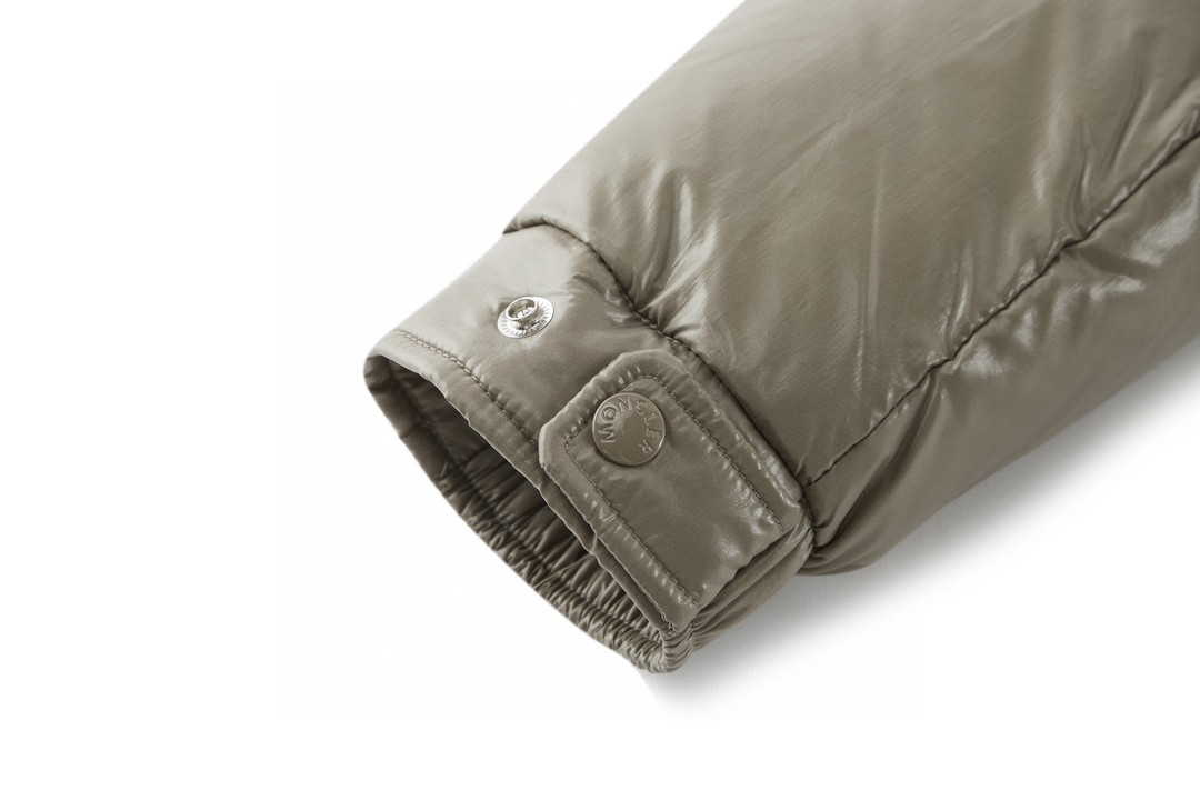 Moncler 蒙口 FW22 漆面拉链短款连帽羽绒服 保暖 外套 灰咖色 H20911A002565969T909