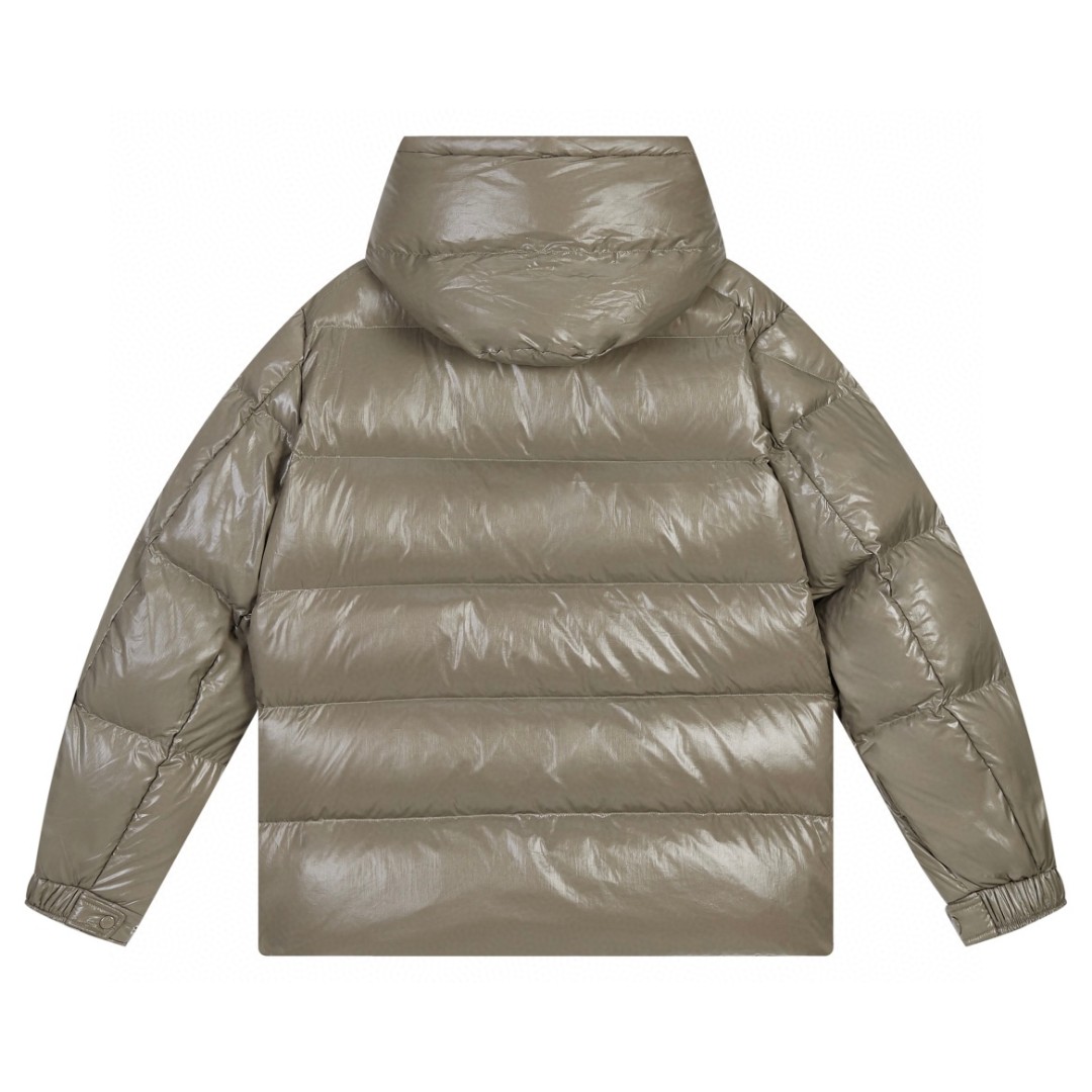 Moncler 蒙口 FW22 漆面拉链短款连帽羽绒服 保暖 外套 灰咖色 H20911A002565969T909