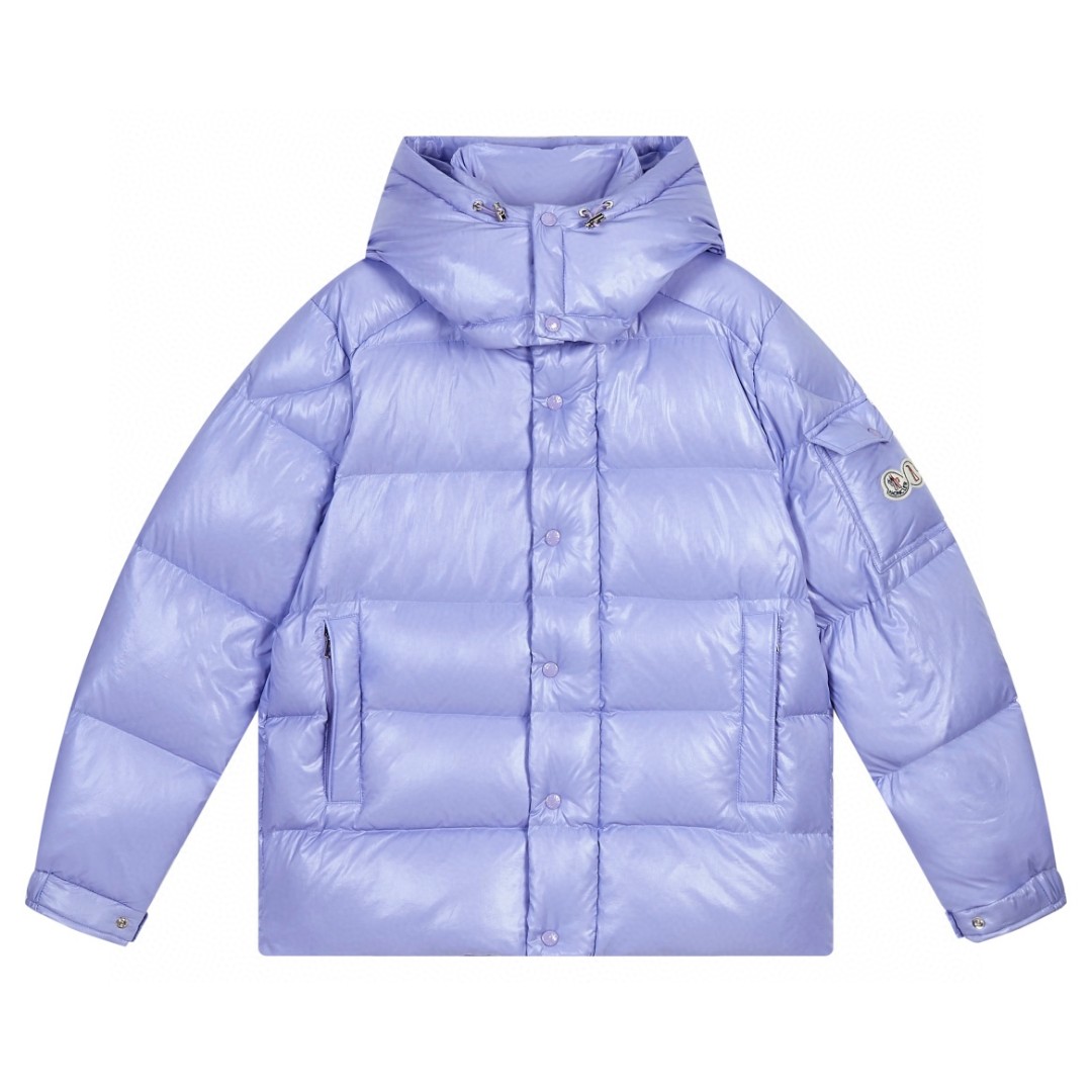 Moncler 蒙口 FW22 漆面拉链短款连帽羽绒服 保暖 外套 紫色 H20911A002565969T605