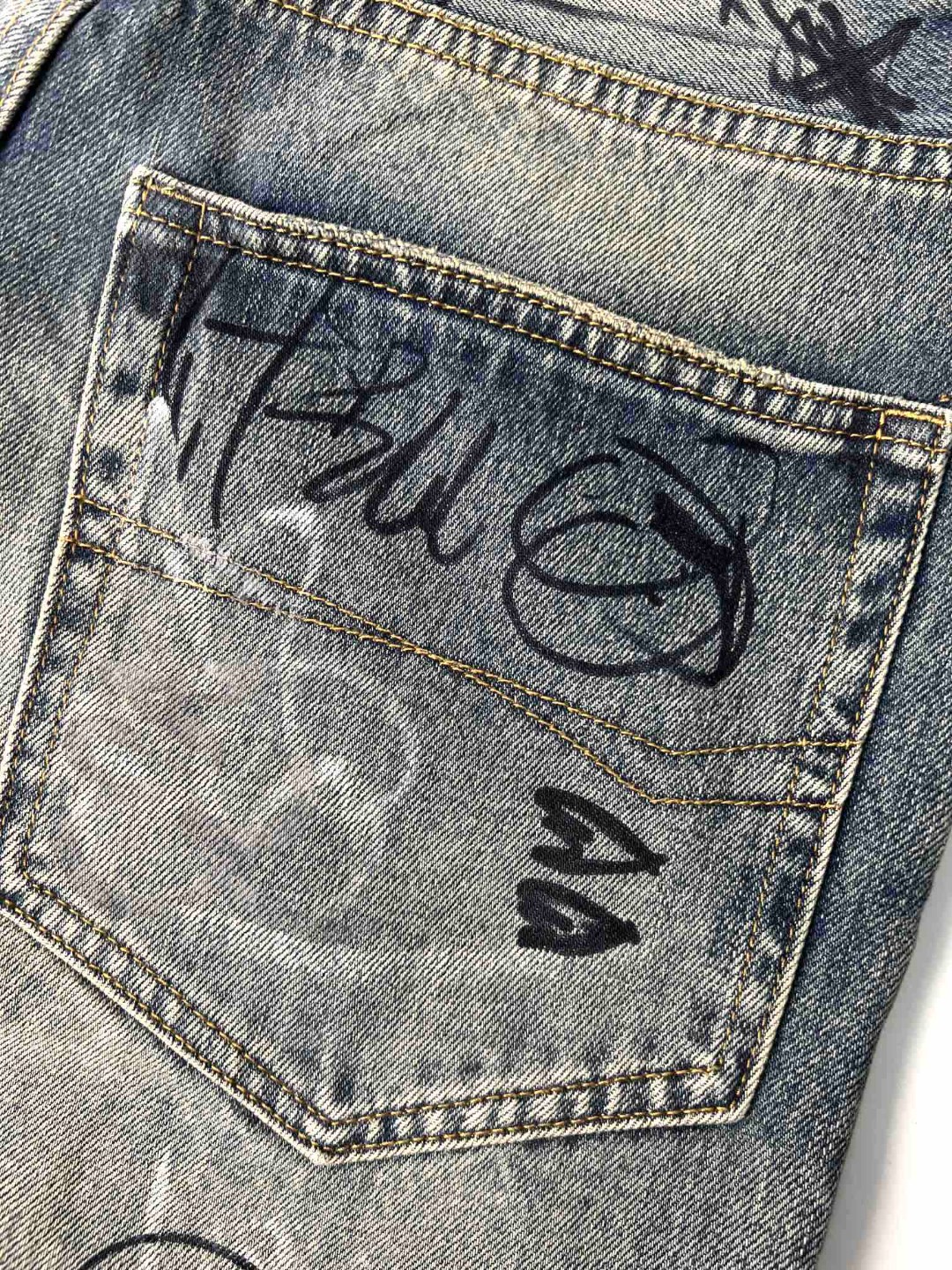 Balenciaga 巴黎世家 涂鸦手绘牛仔裤 长裤 蓝色 745223TNW014012