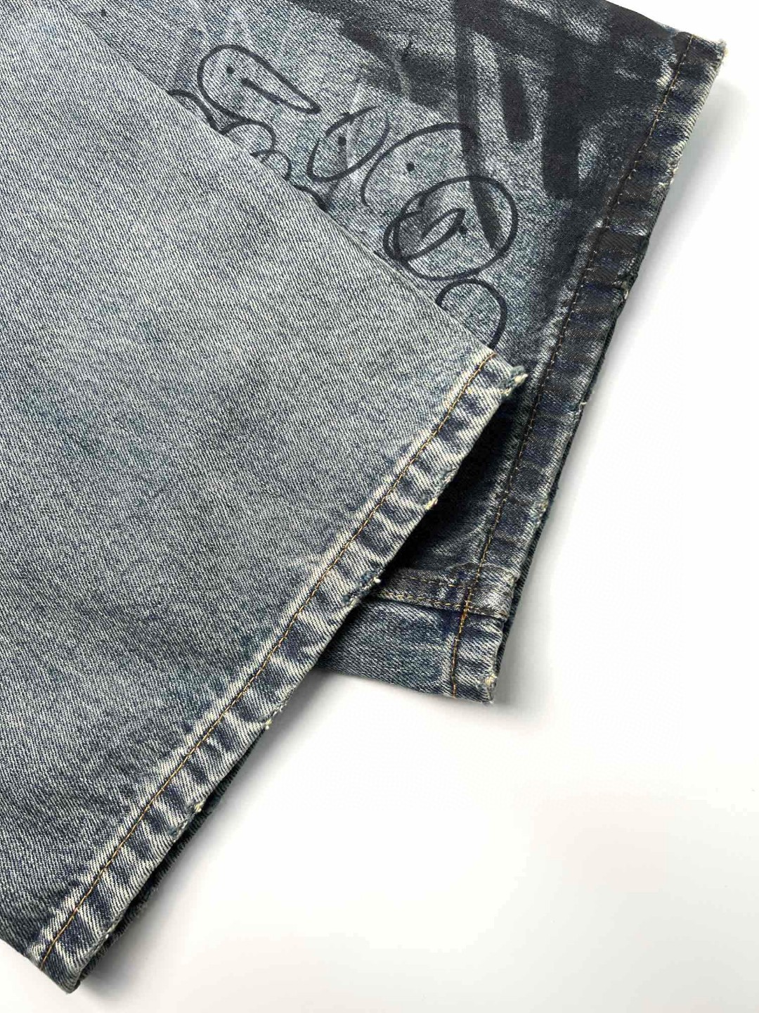 Balenciaga 巴黎世家 涂鸦手绘牛仔裤 长裤 蓝色 745223TNW014012