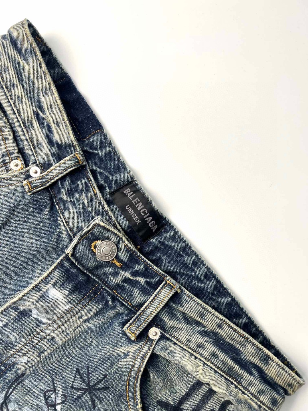 Balenciaga 巴黎世家 涂鸦手绘牛仔裤 长裤 蓝色 745223TNW014012