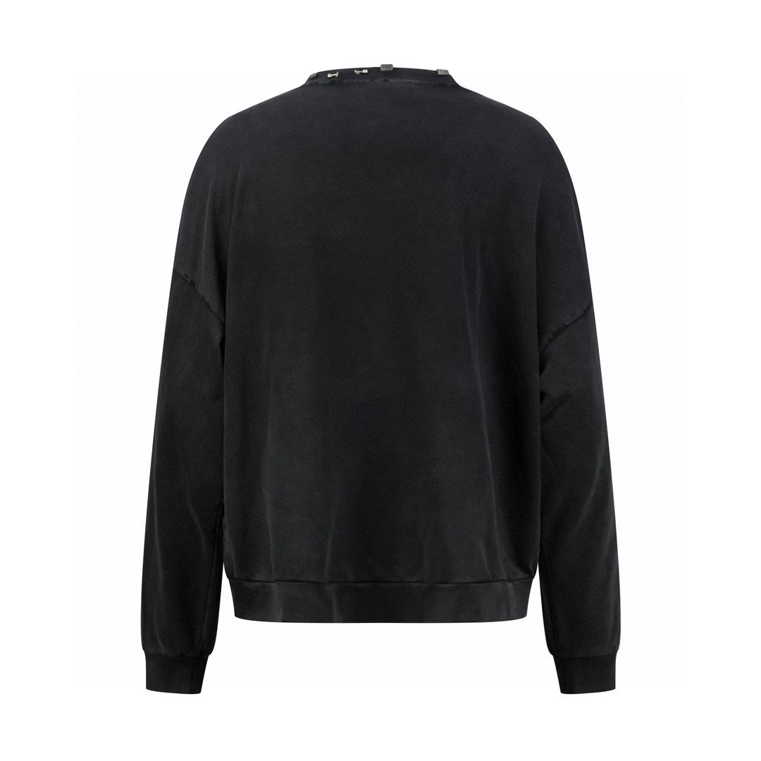 Balenciaga 巴黎世家 纯色领口穿孔金属饰品卫衣 长袖 圆领 秋冬 男女同款 黑色 762718TPVD91055