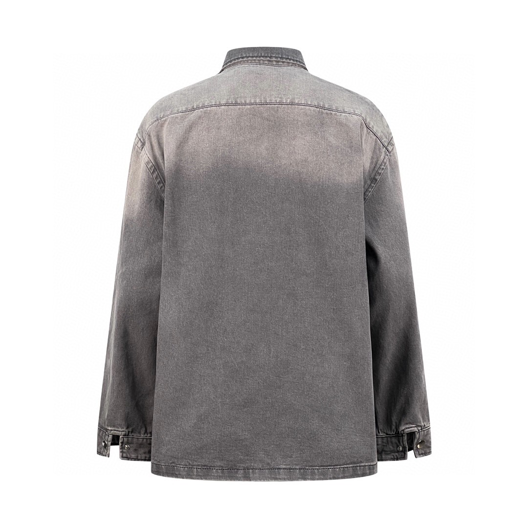 PRADA 普拉达 FW23 做旧Logo徽标拉链长袖衬衫 外套 男女同款 灰色 GEC086-13B4-F01AY-S-232