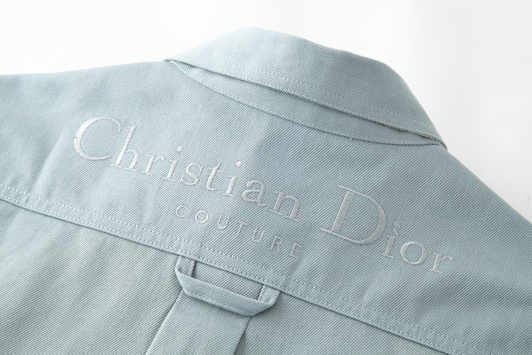 DIOR 迪奥 双面两穿字母logo刺绣牛仔衬衫 外套 长袖 蓝色 343D583AY539-C581