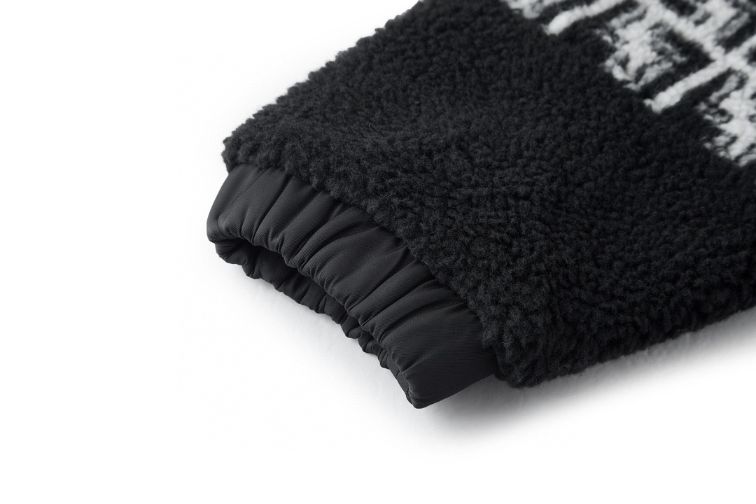 FENDI 芬迪 拼色半拉链连帽羊羔毛外套 长袖 卫衣 秋冬 黑色 FAF669AM0EF0GME