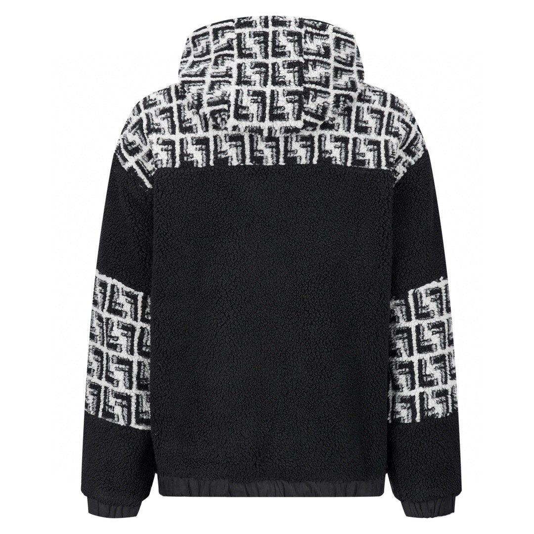 FENDI 芬迪 拼色半拉链连帽羊羔毛外套 长袖 卫衣 秋冬 黑色 FAF669AM0EF0GME