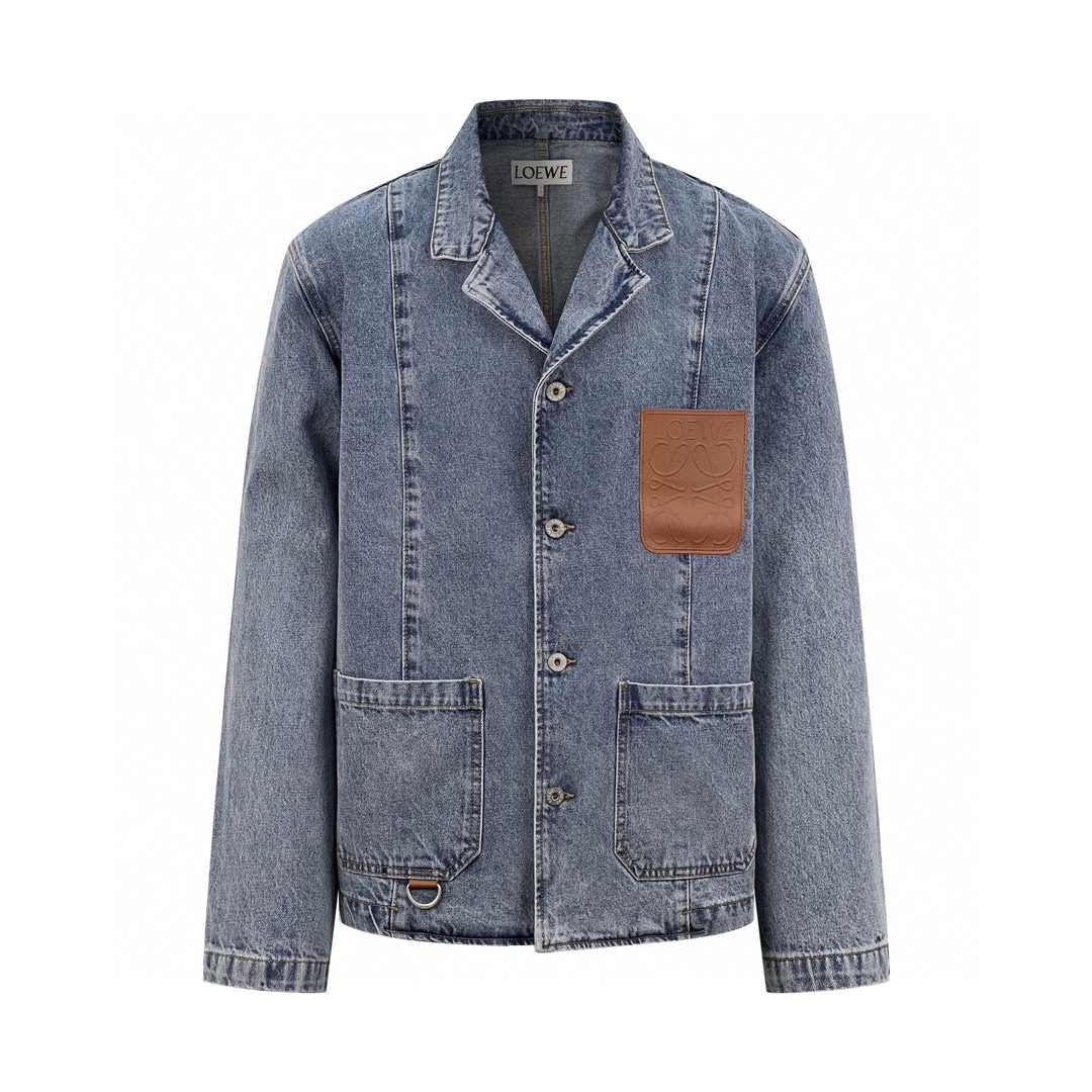Loewe 罗意威 水洗单宁布Logo贴标 工装夹克 牛仔外套 西装外套 长袖 秋冬 蓝色 H526Y13X07-5970