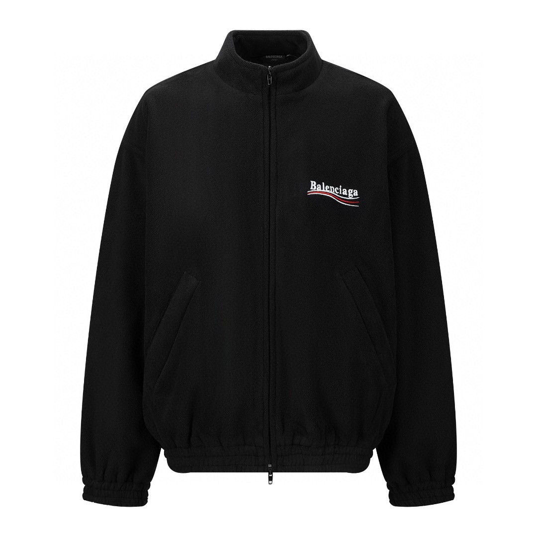 Balenciaga 巴黎世家 FW23 Logo印花拉链摇粒绒夹克 外套 卫衣 长袖 秋冬 黑色 768398TOVV11000