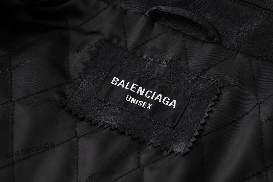 Balenciaga 巴黎世家 字母Logo印花 拉链夹棉皮衣 夹克 宽松 外套 秋冬款 黑色 
