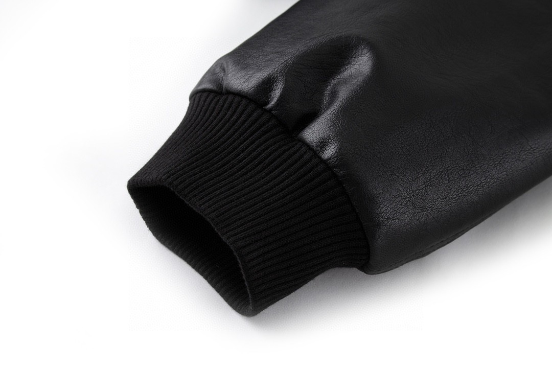 Balenciaga 巴黎世家 字母Logo印花 拉链夹棉皮衣 夹克 宽松 外套 秋冬款 黑色 