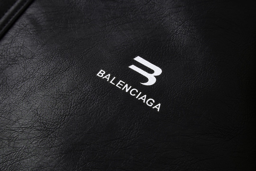 Balenciaga 巴黎世家 字母Logo印花 拉链夹棉皮衣 夹克 宽松 外套 秋冬款 黑色 