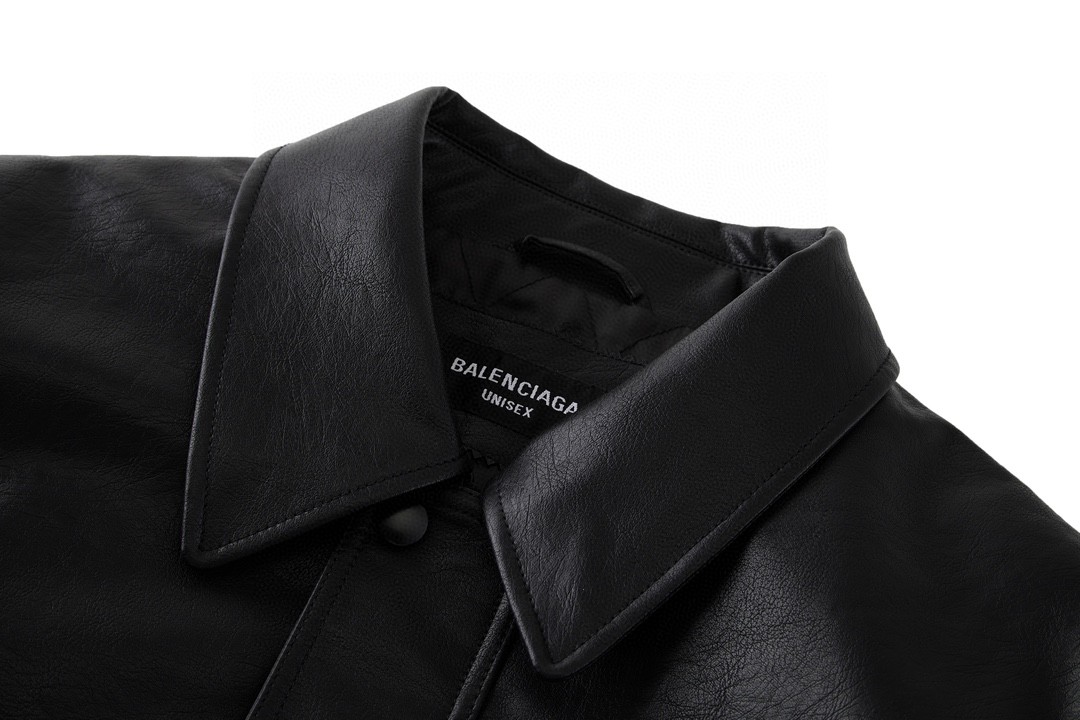 Balenciaga 巴黎世家 字母Logo印花 拉链夹棉皮衣 夹克 宽松 外套 秋冬款 黑色 