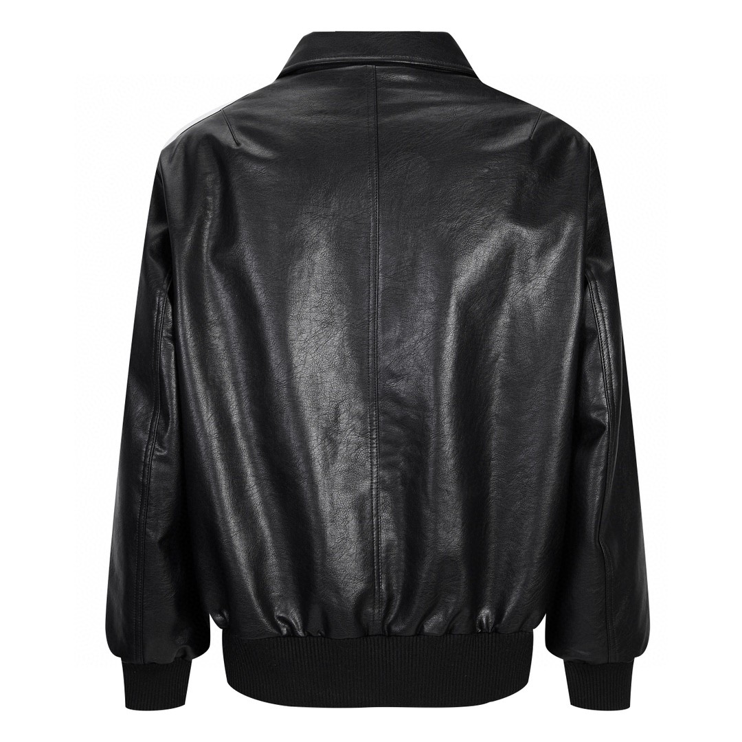 Balenciaga 巴黎世家 字母Logo印花 拉链夹棉皮衣 夹克 宽松 外套 秋冬款 黑色 