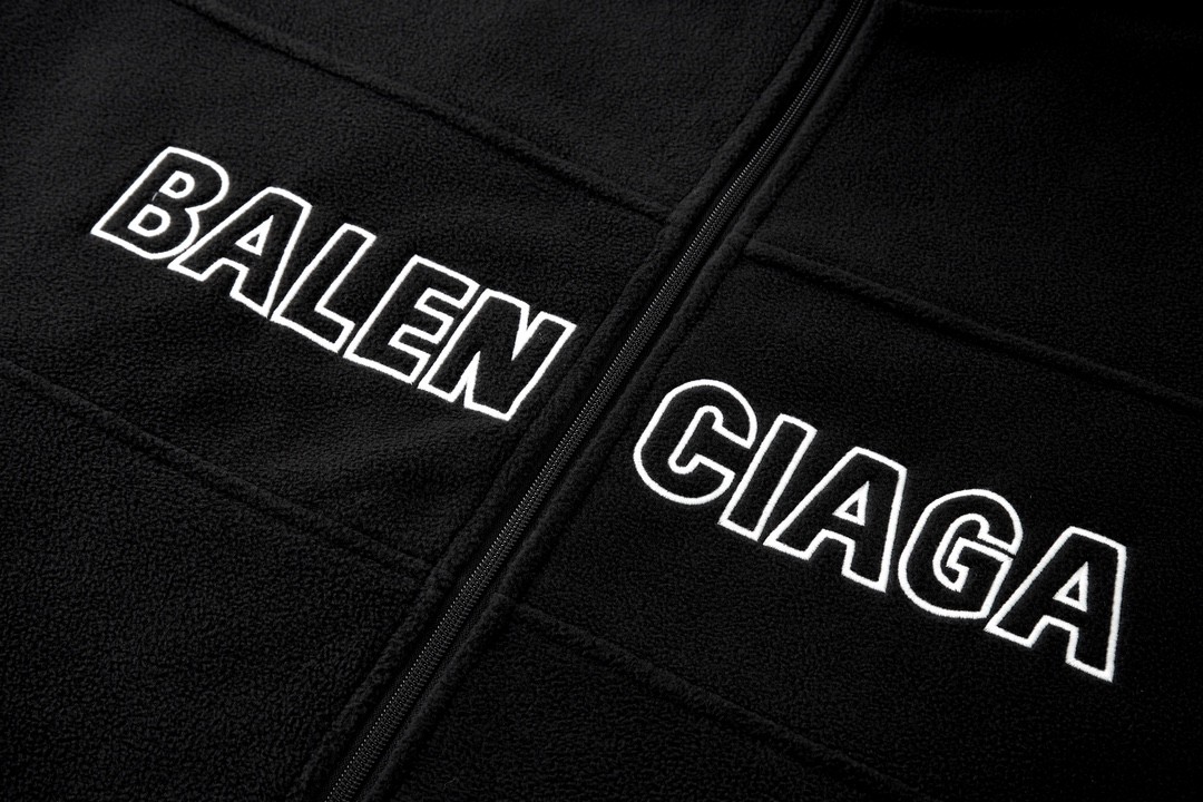 Balenciaga 巴黎世家 Logo印花立领拉链摇粒绒夹克 外套 卫衣 长袖 秋冬 黑色 534315TBU141000