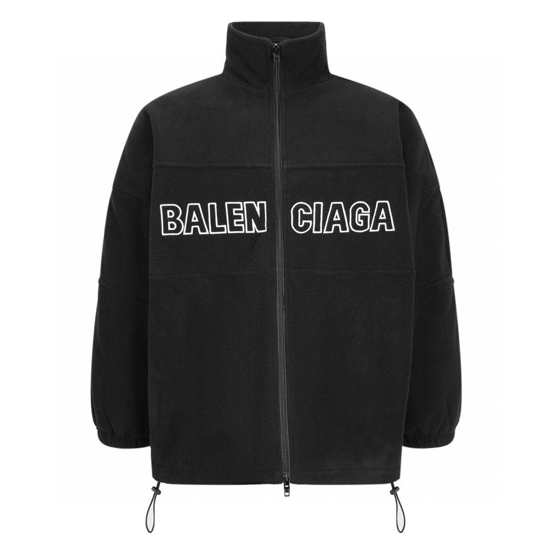 Balenciaga 巴黎世家 Logo印花立领拉链摇粒绒夹克 外套 卫衣 长袖 秋冬 黑色 534315TBU141000