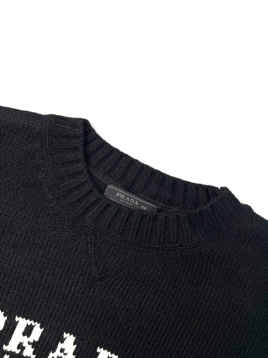 PRADA 普拉达 SS21 字母Logo提花套头毛衣 针织衫 长袖 秋冬款 黑色 UMB223-1YMW-F0002-S-211