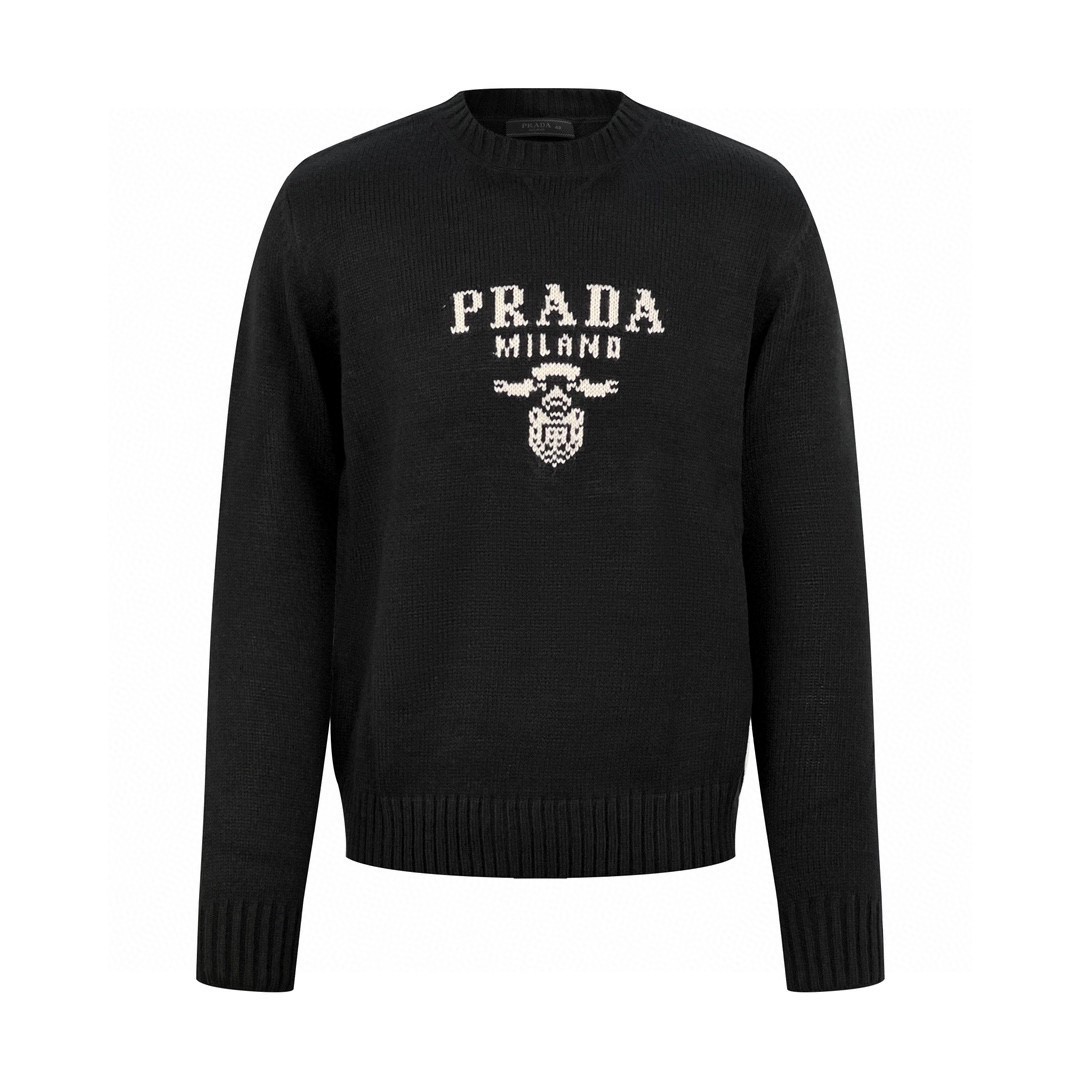 PRADA 普拉达 SS21 字母Logo提花套头毛衣 针织衫 长袖 秋冬款 黑色 UMB223-1YMW-F0002-S-211