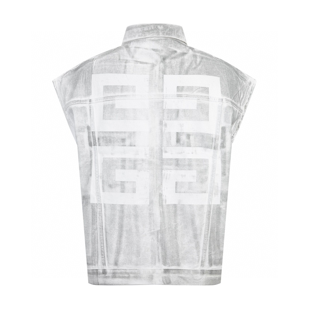 Givenchy 纪梵希 水洗拉链反光牛仔马甲 外套 无袖 秋冬款 灰白色 BM012A5Y4U-069