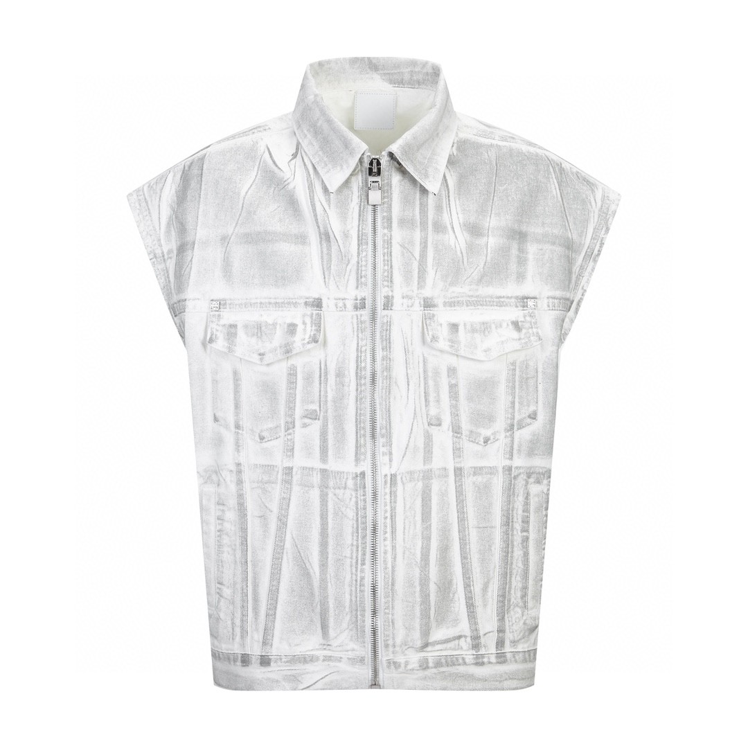 Givenchy 纪梵希 水洗拉链反光牛仔马甲 外套 无袖 秋冬款 灰白色 BM012A5Y4U-069