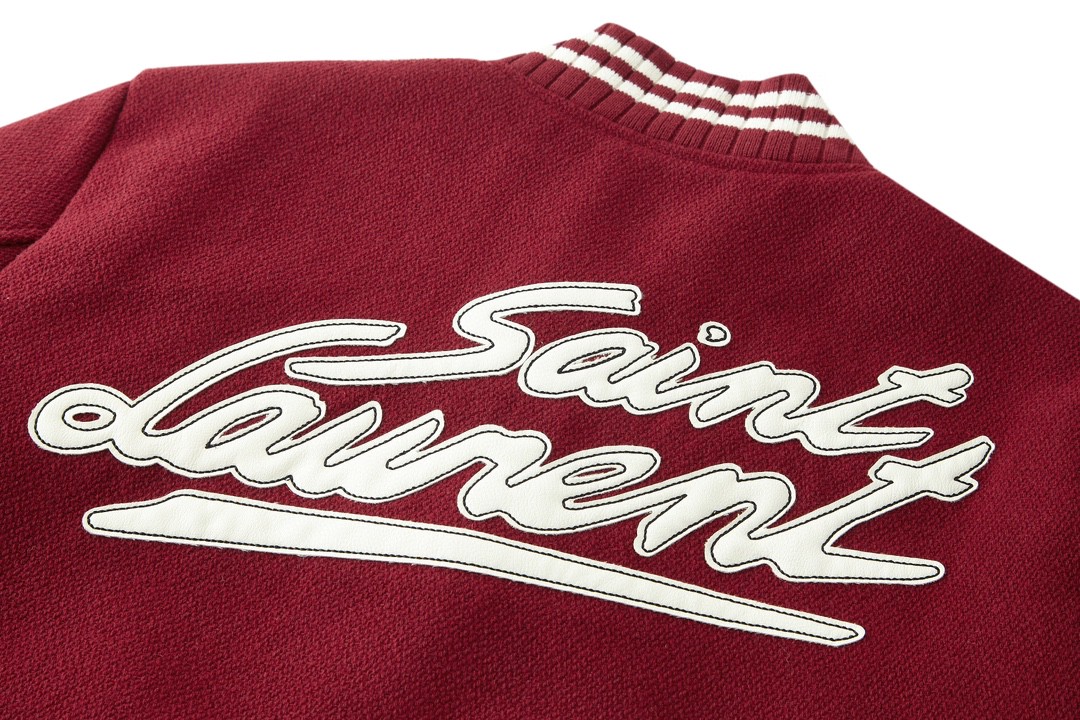 SAINT LAURENT 圣罗兰 后背字母图案羊毛夹克 棒球服 外套 秋冬款 红色