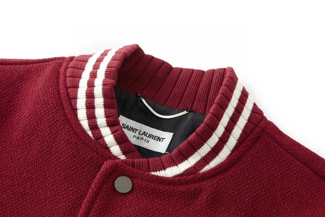 SAINT LAURENT 圣罗兰 后背字母图案羊毛夹克 棒球服 外套 秋冬款 红色