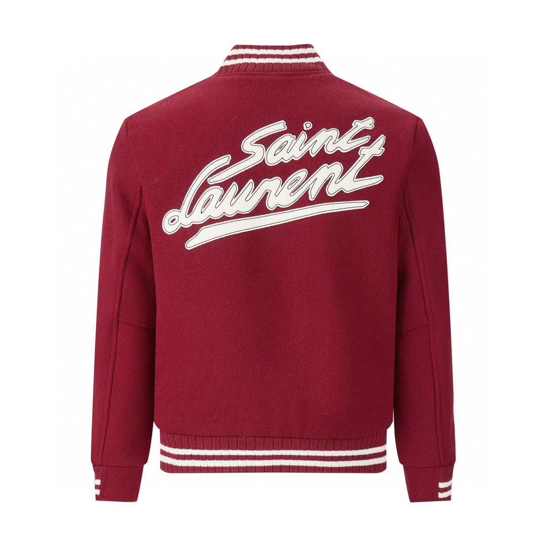 SAINT LAURENT 圣罗兰 后背字母图案羊毛夹克 棒球服 外套 秋冬款 红色