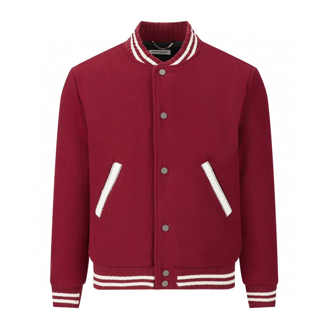 SAINT LAURENT 圣罗兰 后背字母图案羊毛夹克 棒球服 外套 秋冬款 红色