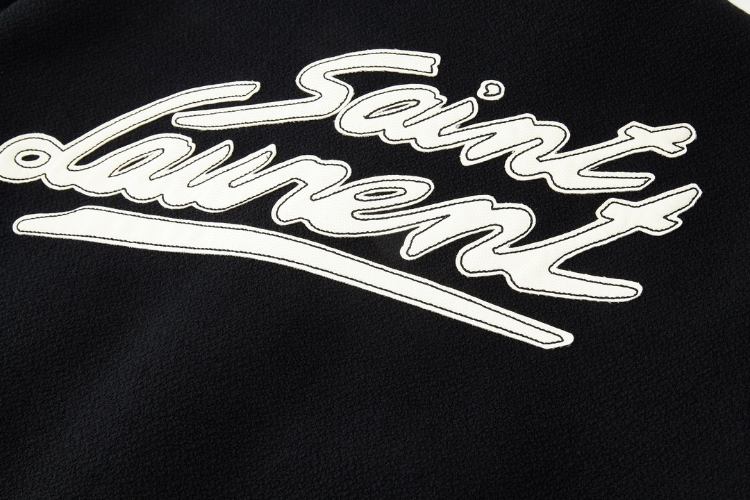 SAINT LAURENT 圣罗兰 后背字母印花羊毛夹克 棒球服 外套 秋冬款 黑色 625918Y180W1000