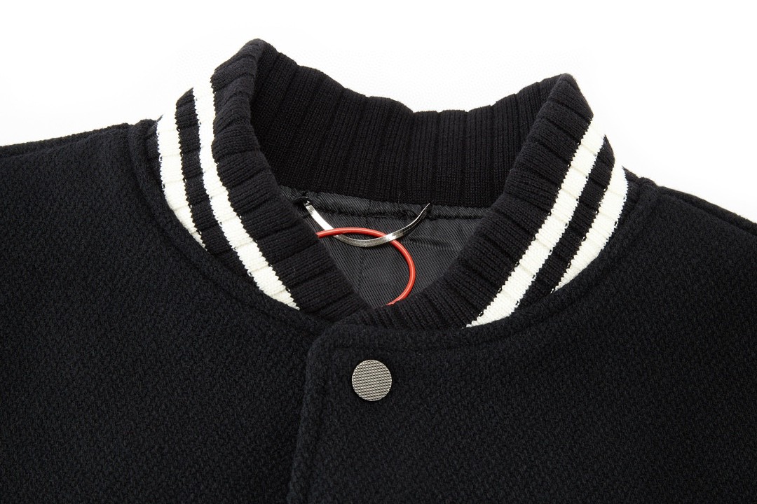 SAINT LAURENT 圣罗兰 后背字母印花羊毛夹克 棒球服 外套 秋冬款 黑色 625918Y180W1000