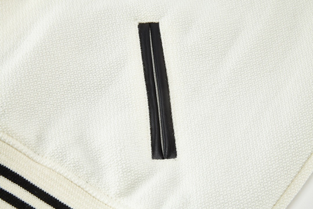 SAINT LAURENT 圣罗兰 真皮拼接羊毛夹克 棒球服 外套 秋冬款 白色 354718Y213Q9502