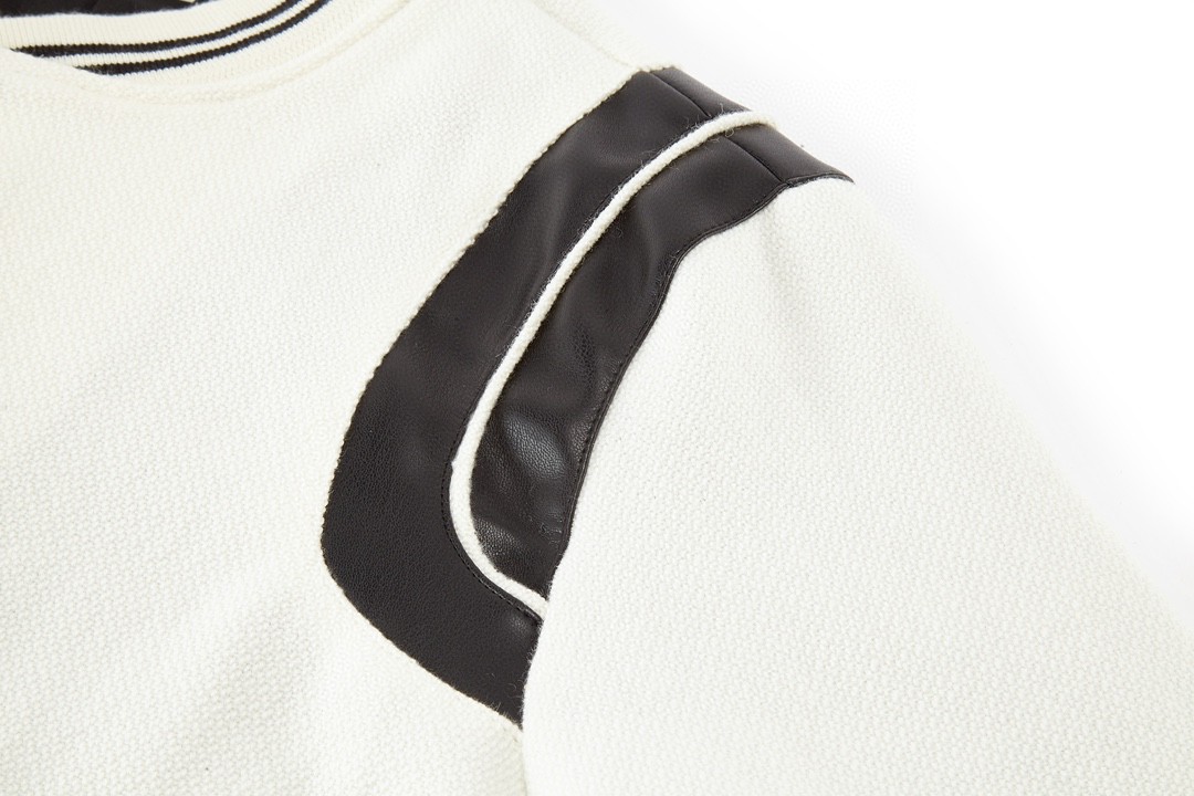 SAINT LAURENT 圣罗兰 真皮拼接羊毛夹克 棒球服 外套 秋冬款 白色 354718Y213Q9502