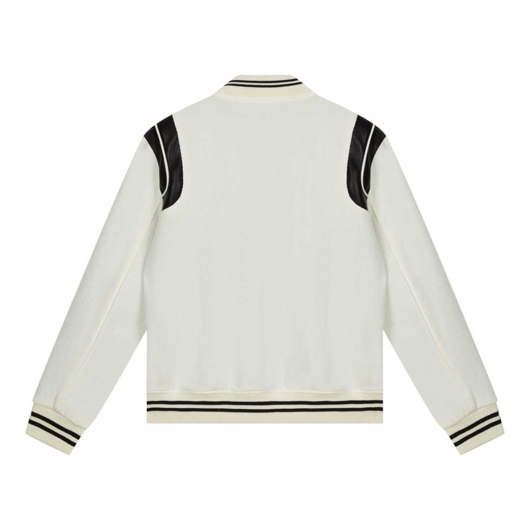 SAINT LAURENT 圣罗兰 真皮拼接羊毛夹克 棒球服 外套 秋冬款 白色 354718Y213Q9502