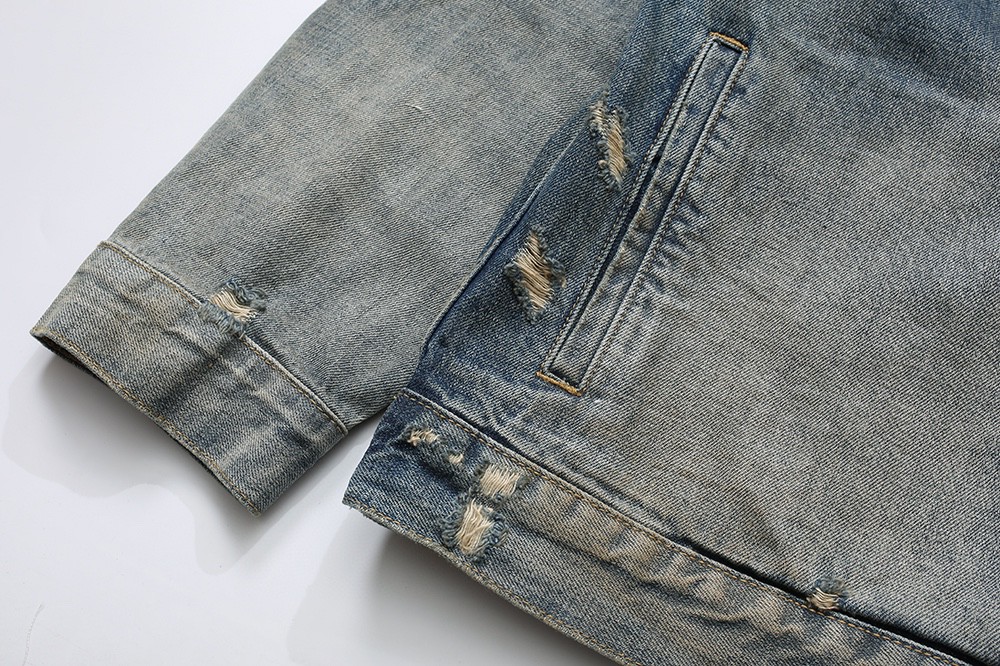 716#MADNESS 水洗破坏牛仔外套 夹克 长袖 外套 秋冬 男女同款 蓝色